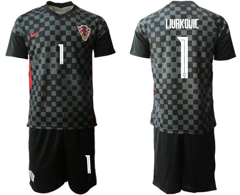 Men 2020-2021 European Cup Croatia away black #1 Nike Soccer Jersey->croatia jersey->Soccer Country Jersey